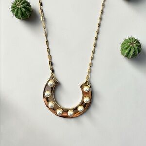 Gold Horseshoe Necklace with Pearl Accents